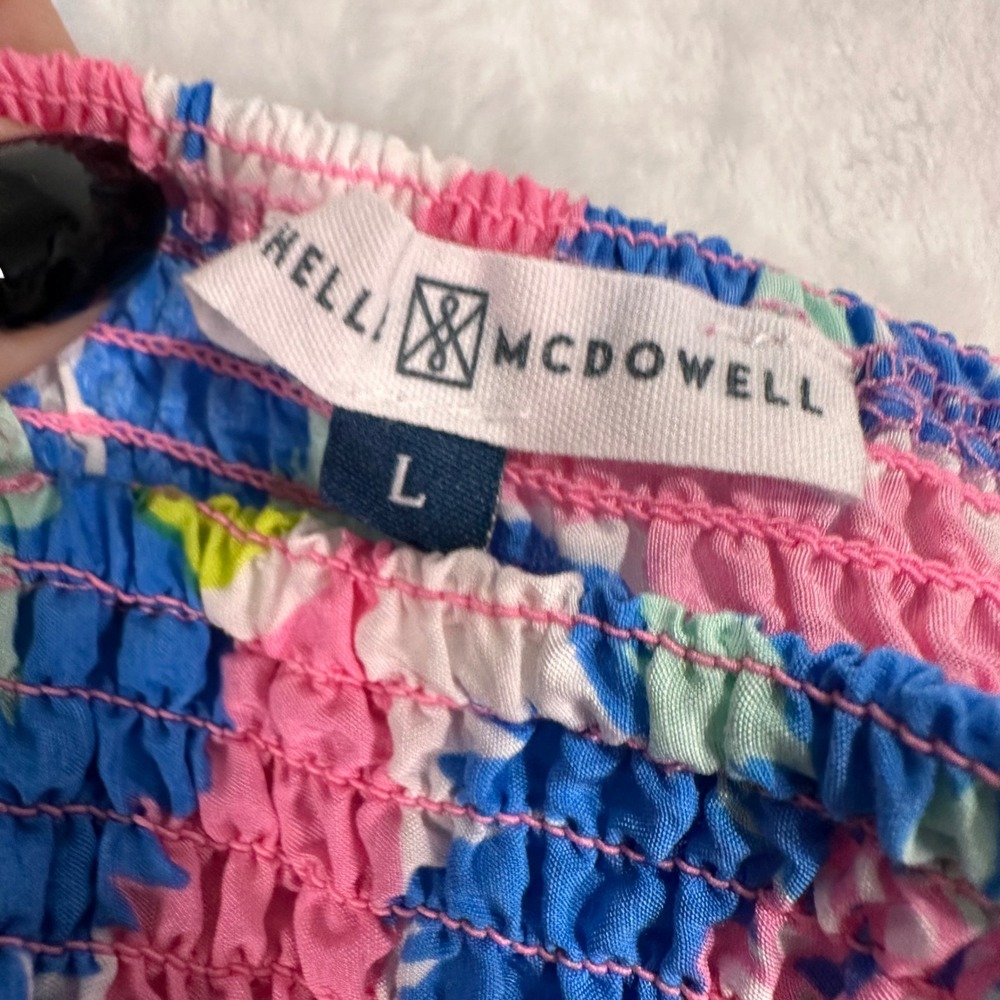 Michelle McDowell Shellie Tiered Maxi Dress L Pink Blue Floral Smocked Tie Strap - Picture 3 of 4